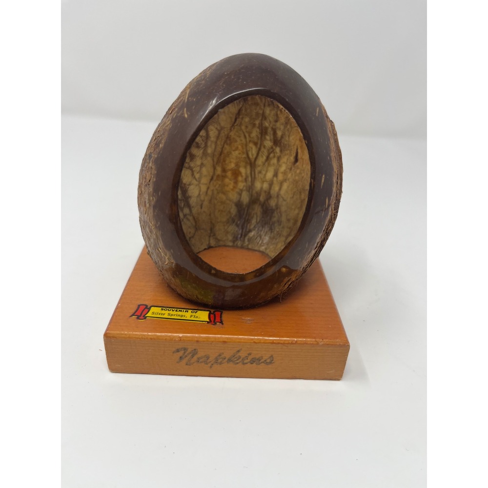VTG Silver Springs Florida Coconut Shell Napkin Holder Tropical Tiki 3.5X3.5"